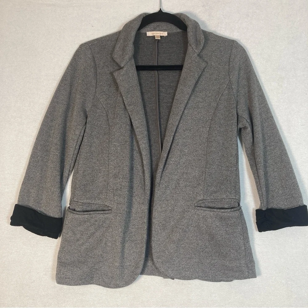 Skies Are Blue Asa Knit Blazer Gray Charcoal Open Front 3/4 Sleeves Cuffs Small